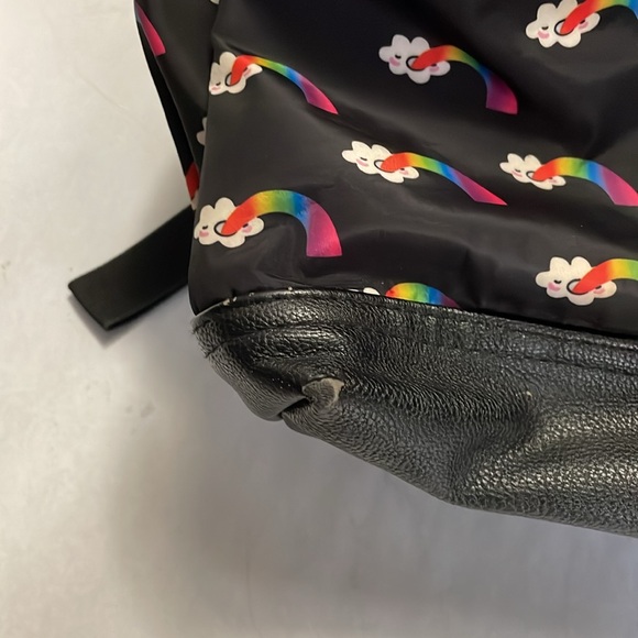 Black Backpack w/ Two Compartments for Books/Laptop, Rainbow/Cloud Pattern - Picture 12 of 13